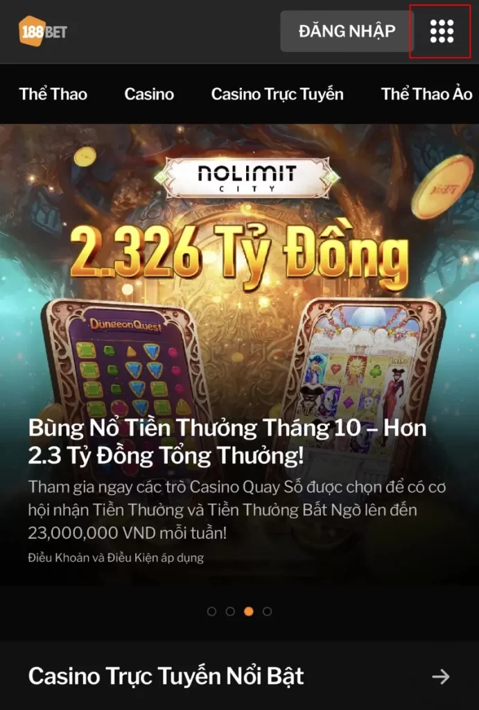 giao diện trang chủ đăng ký 188BET