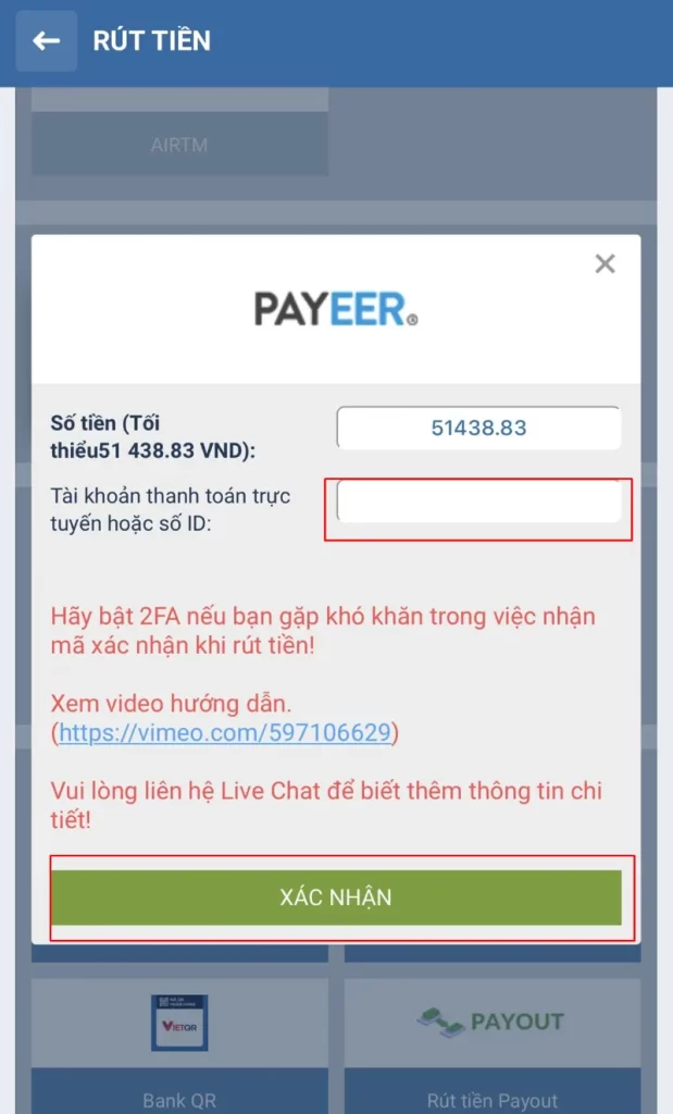 rút tiền 1XBET qua hệ thống thanh toán