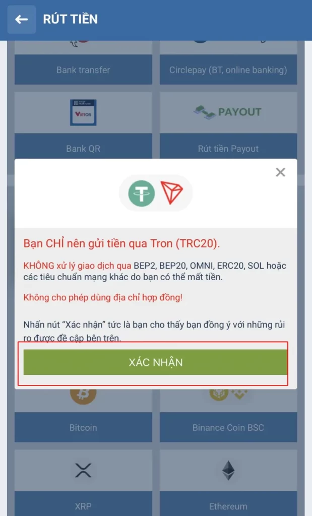 rút tiền 1XBET tiền điện tử