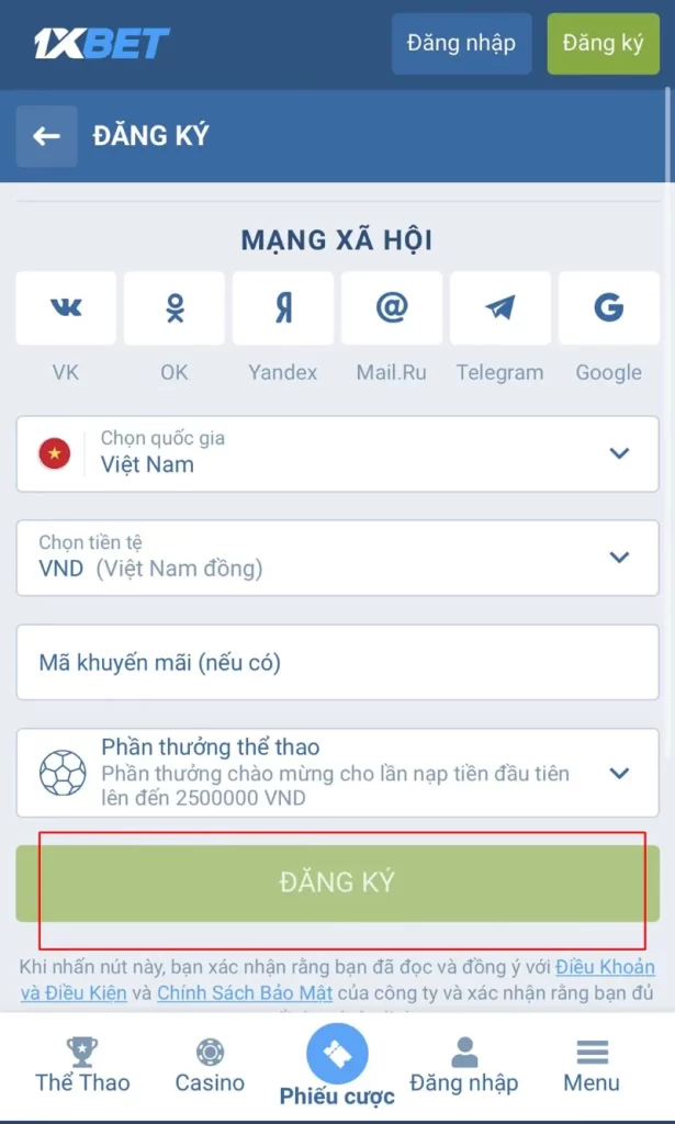 đăng ký 1XBET mạng xã hội và trình nhắn tin