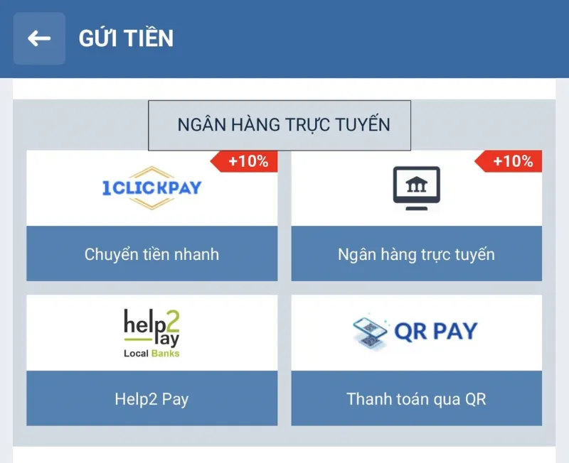 nạp tiền 1XBET ngân hàng trực tuyến