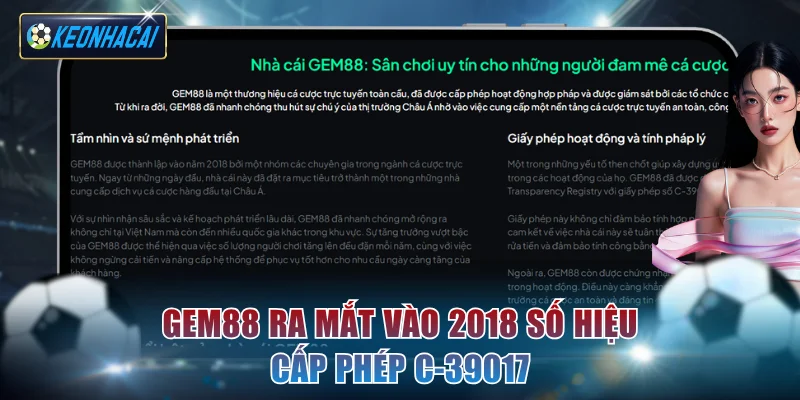 Gem88 ra mắt vào 2018 số hiệu cấp phép C-39017
